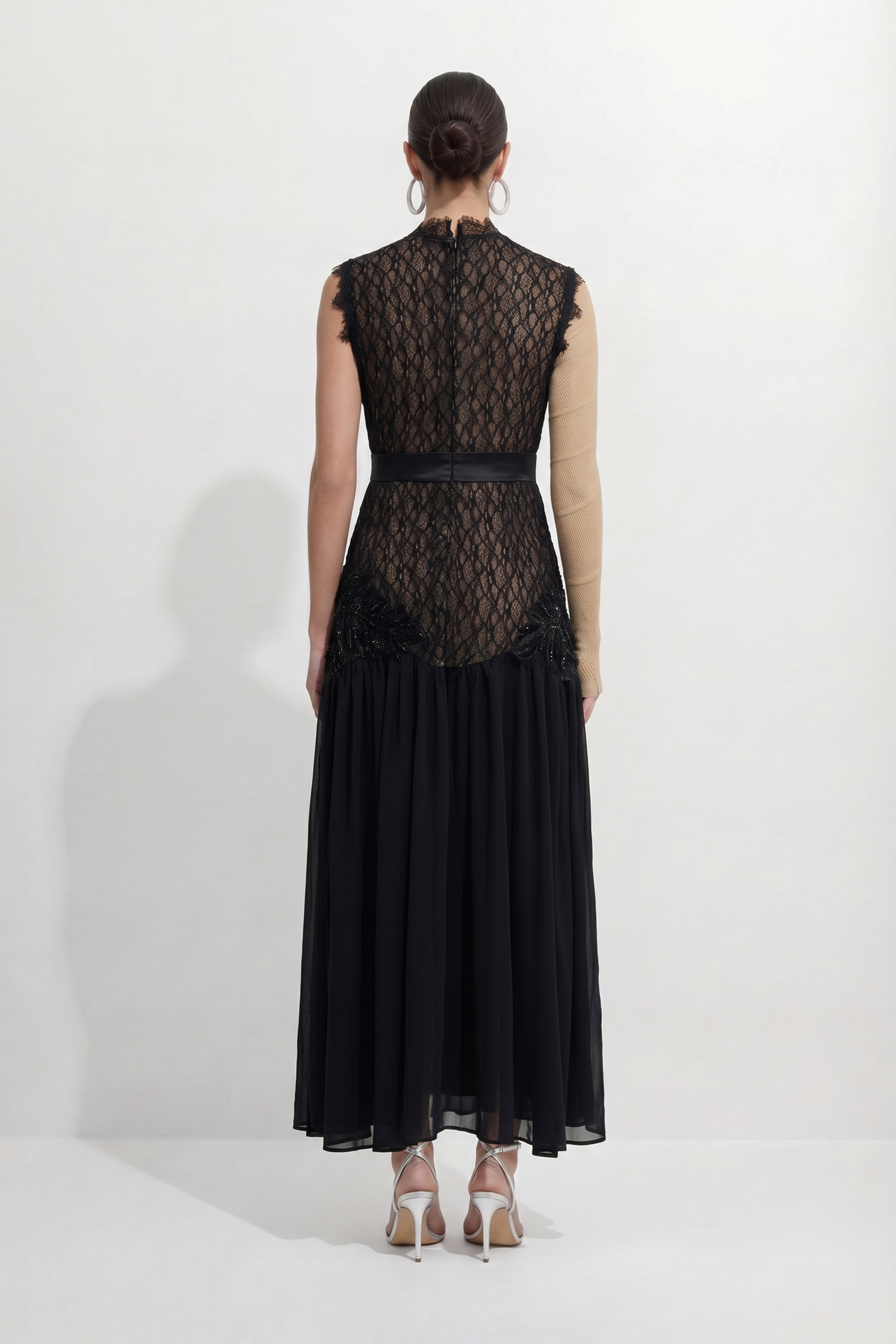Out In Elegance Black Floral Applique Lace Bodice Maxi Dress